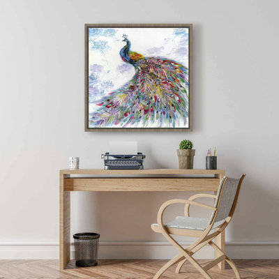 Majestic Peacock with Flowers Framed Canvas - Home Decor