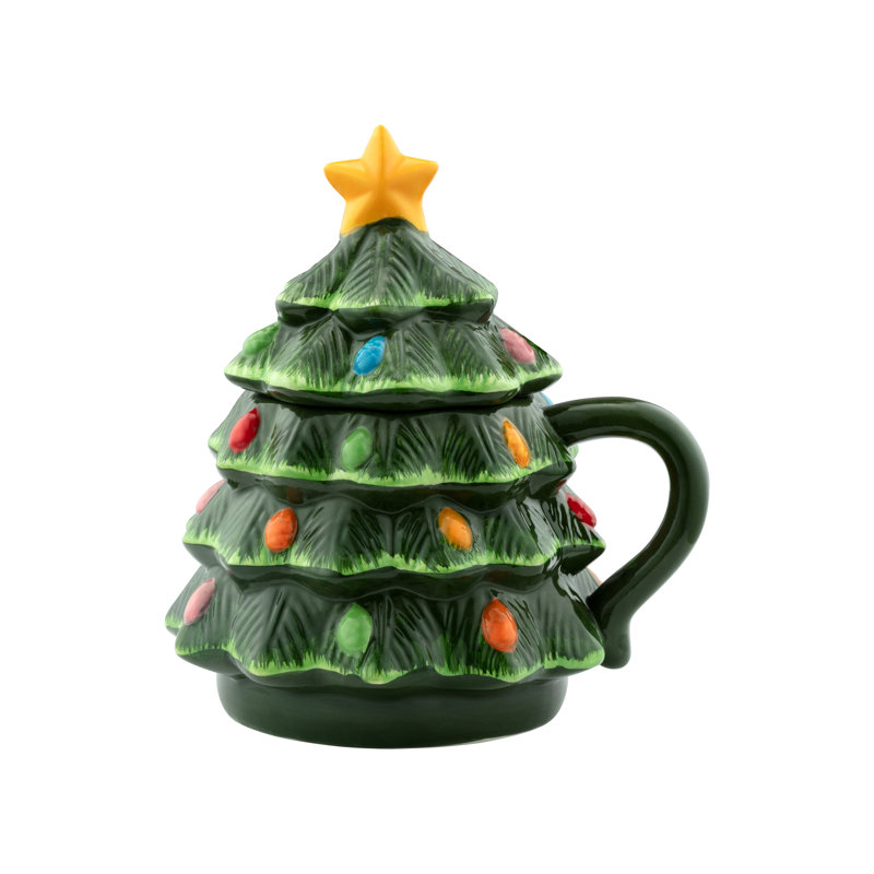16 oz. Nostalgic Ceramic Tree Lidded Mug, Green