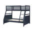 Lit simple superposé au-dessus d'un lit double, finition bleu marine, garde-corps et aménagement, décoration de chambre à coucher contemporaine avec cadre en bois, mise à niveau en angle-1227709287-1227709281