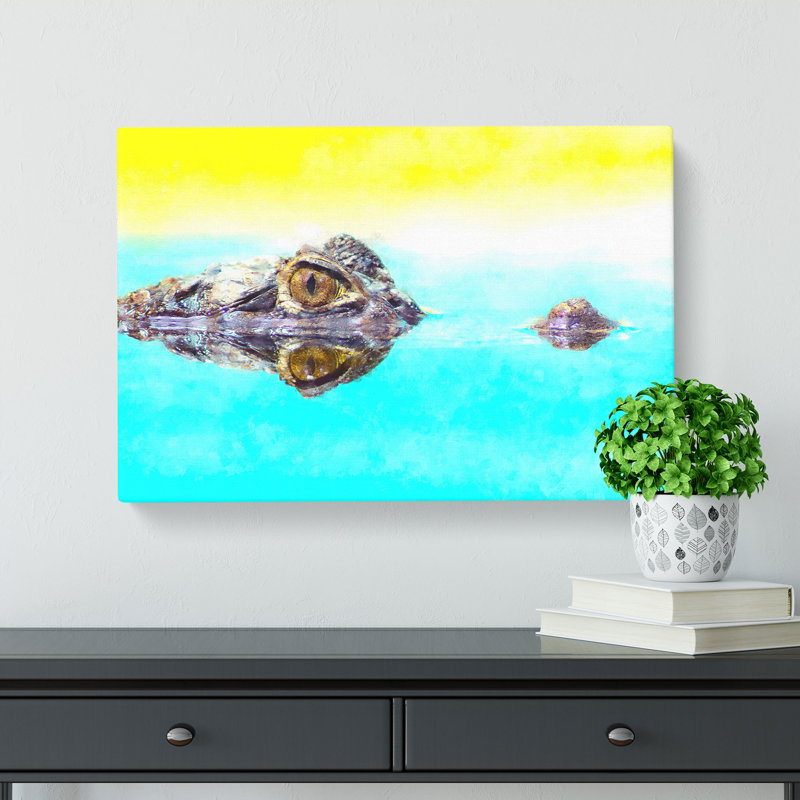 Peering Crocodile - Wrapped Canvas, 50cm H x 76cm W x 3cm D