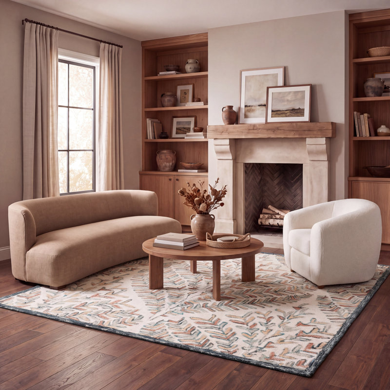 Janeidy Hand Tufted Wool Floral Rug, Square 5'