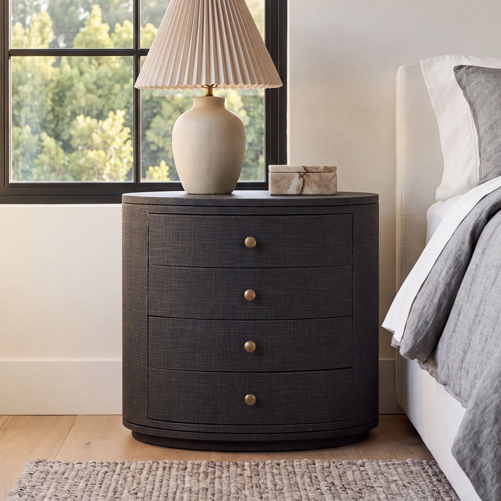 Yazmin 4 - Drawer Nightstand, Black Linen