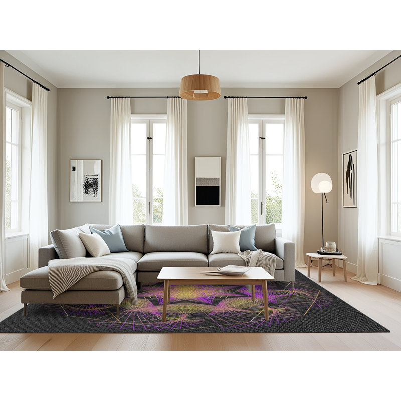 Tapis noir/beige à tisser électrique, Rectangle 8 pi x 10 pi