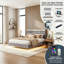 EU Double & King Floating Linen Bed Frame with Dual-Zone LED & USB Charging, Adjustable Tufted Headboard, Beige/Grey, 140/160x200cm-2033971436-2033971426