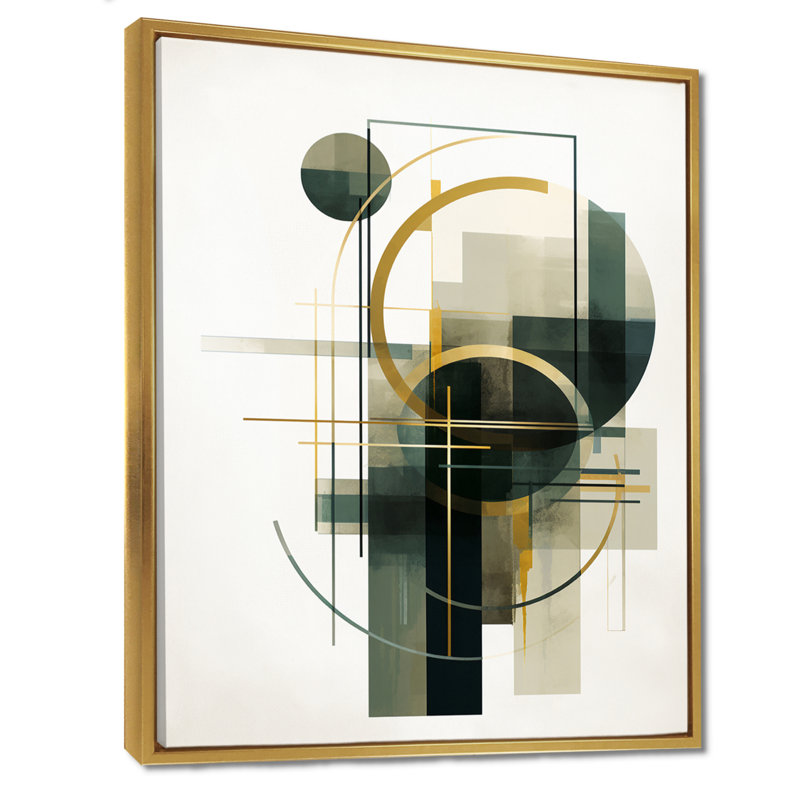 Emerald Gold Retro Geometrics - Minimalisme, art mural, salon, Toile avec cadre flottant or, H 32 po x l 24 po x P 1 po