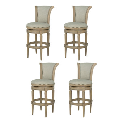  Tabouret tournant 31 "Runyan, chêne récupéré, tissu gris cendré, ensemble de 4