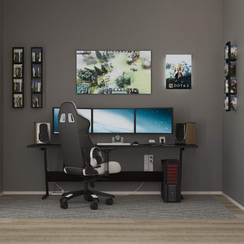 Ensemble de 5 tablettes murales flottantes - Organisateur de jeux vidéo et de rangement multimédia - Aucun assemblage requis - Options de montage polyvalentes pour les DVD, les CD, les objets de collection et la décoration intérieure