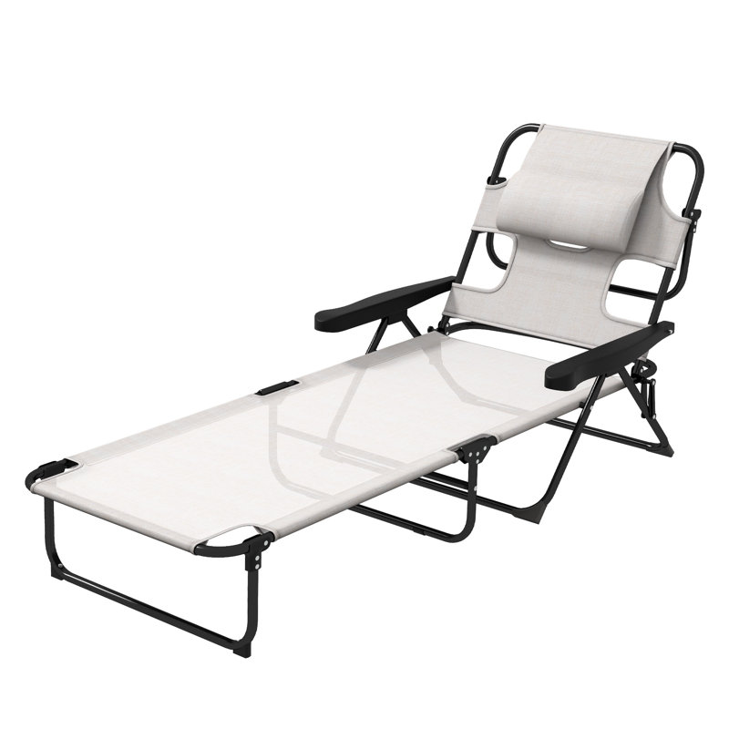 Chaise longue de bronzage en acier blanc Outsunny avec dossier réglable à 4 positions et trou pour le visage