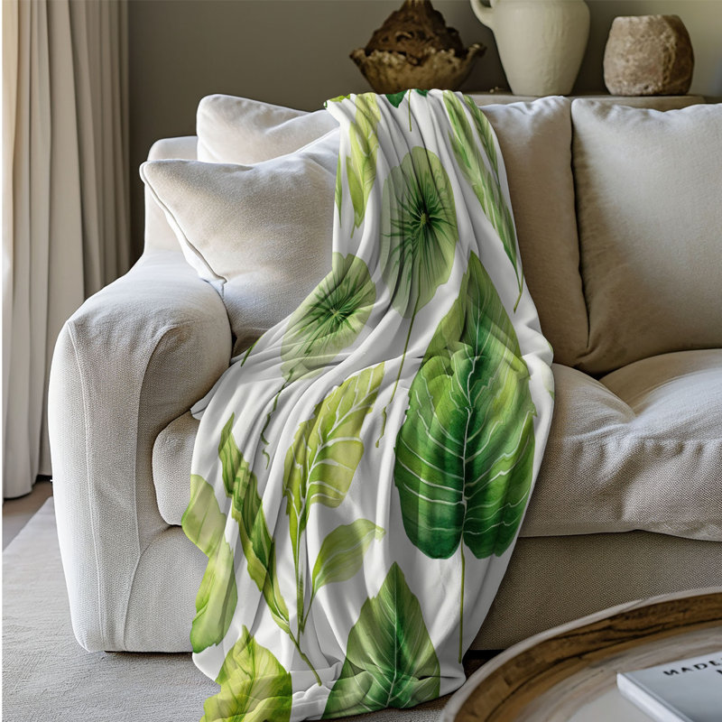 Leafy Patterns - 1 Piece Premium Sherpa Blanket, Queen