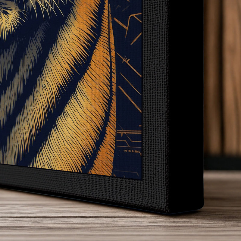Tiger and Mandala Japandi - Wrapped Canvas, 24x16 - 61.0 x 40.6 cm, Black Border