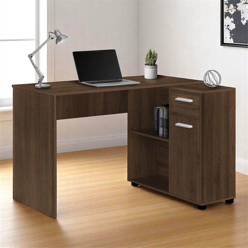 Bureau d'ordinateur moderne à 2 tiroirs au fini brun Alyona, H 29,38 po x l 45,77 po x P 34,08 po