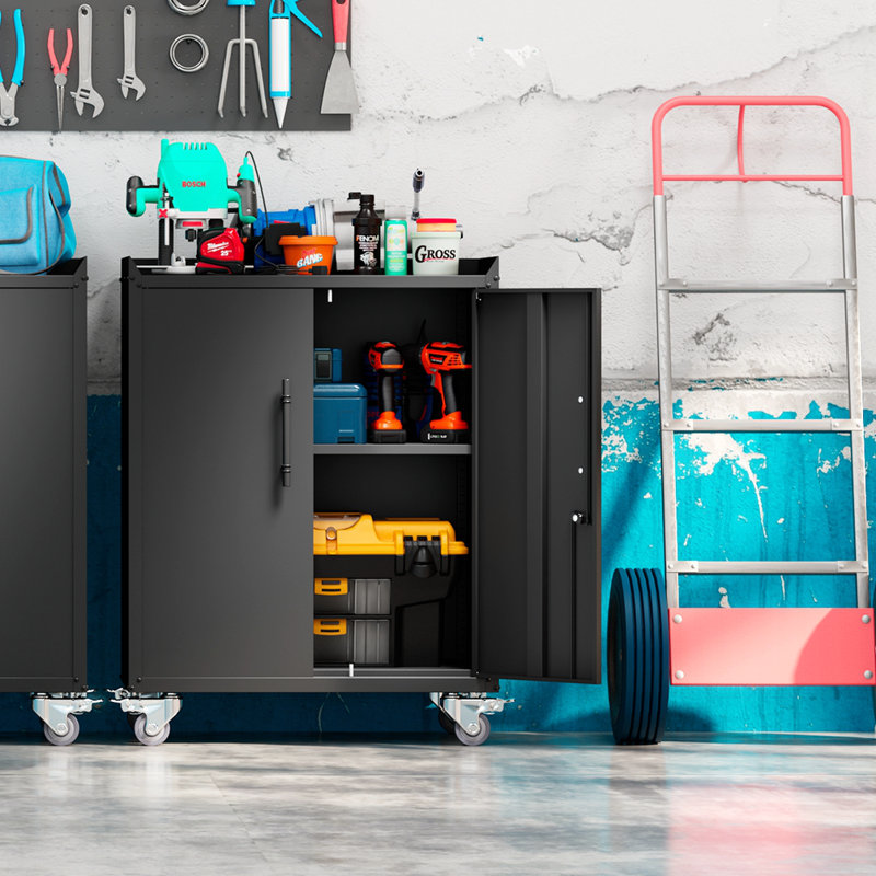 Ancy Lockable Garage Storage Cabinet with Wheels