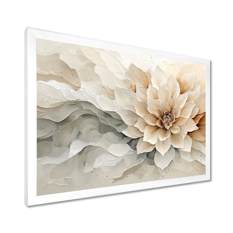 Jacquana moderne torsion de fleur de Dahlia II - art mural Dahlia, H 24 po x l 32 po, Reproduction encadrée, Blanc