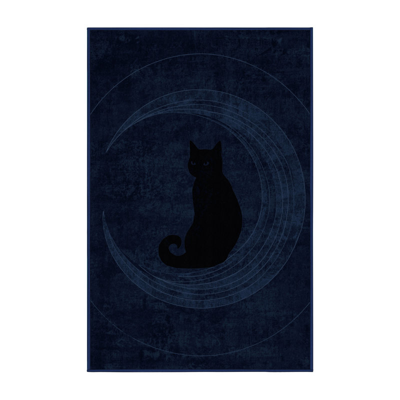 Tapis bleu moelleux et moelleux à motif abstrait moderne et contemporain d'Halloween, 7x9