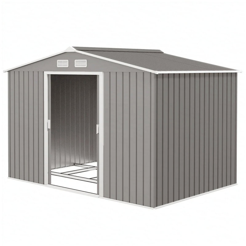 Spacious Garden Tool Metal Shed,Outdoor Storage Shed, Light Gray