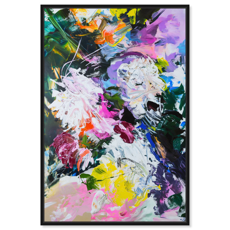 "Chaos coloré", art floral nouveau par Art Remedy, Cadre noir, H 16 po x l 11 po