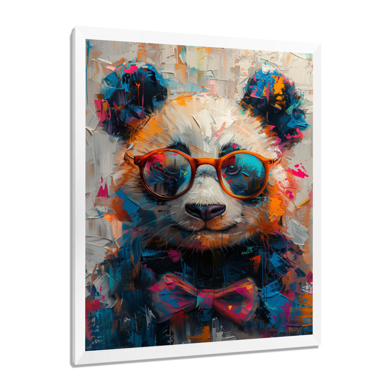Illusion de portrait de panda rouge et noir - Panda, Cadre simple blanc, H 12 po x l 20 po