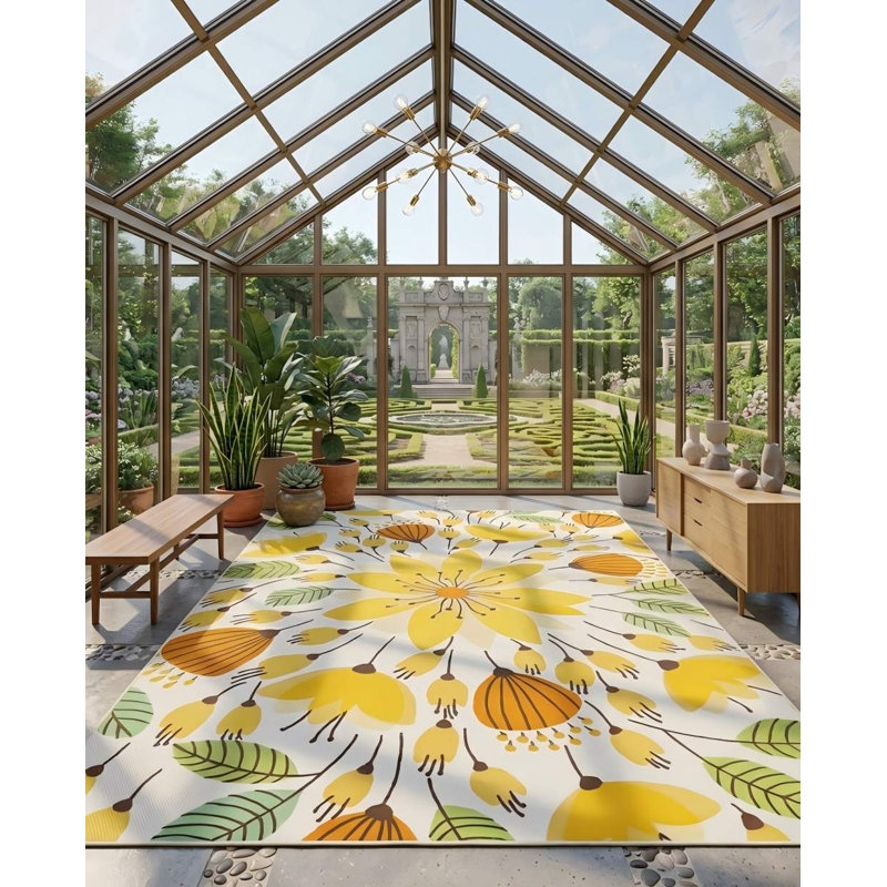 Tapis à motif floral lavable Frankin, Rectangulaire 8 pi x 10 pi