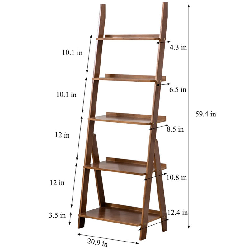 Elberta Bamboo Ladder Bookcases Ladder Bookshelf Storage Rack Flower Plant Stand Shelf Organizer Display Shelf, Brown