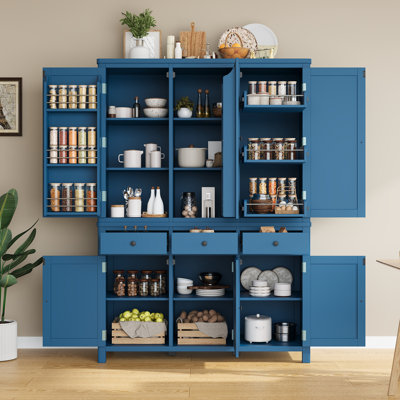 Grande armoire de rangement haute autoportante pour cuisine, bleu