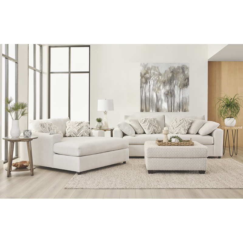3-Piece Living Room Set - Sofa, Theater Chaise, And Ottoman In Lilou Winter/Hinge Porcelain, Lilou Winter