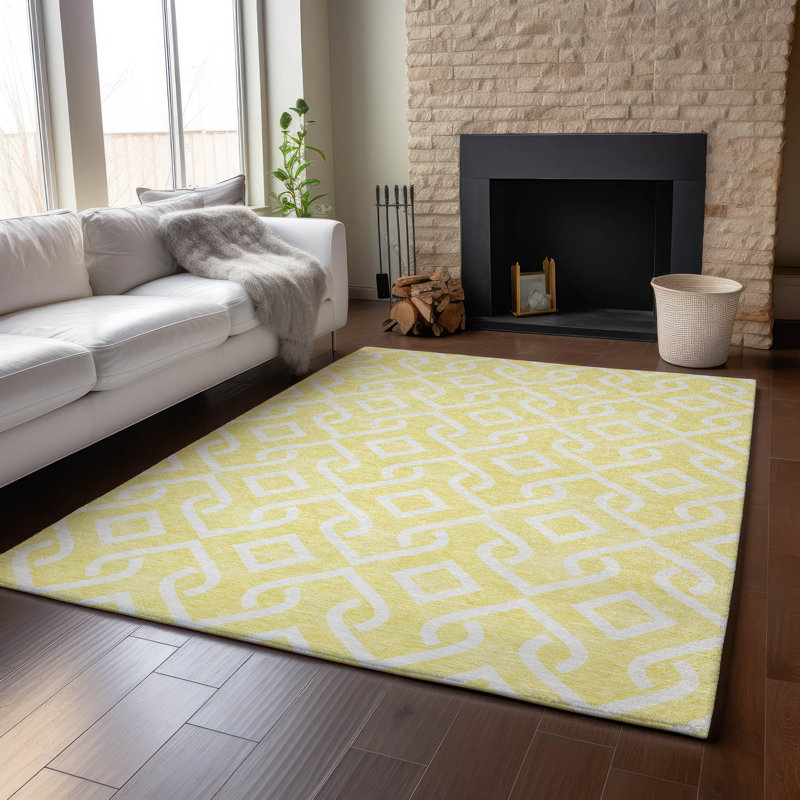 Premium Machine Washable Cerrito Yellow Rug, Rectangle 2'6" x 3'10"