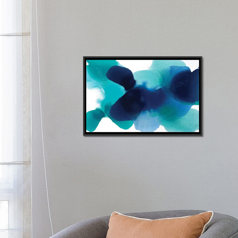 « free form blues », impression sur toile, Toile avec cadre noir, Pas de tapis, H 32 po x l 48 po x P 1,5 po