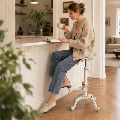 Set Of 2,Tractor Seat Bar Stool-Rustic Industrial Bar Stool-Farmhouse Cast Iron Swivel Stool-Counter Height Adjustable-Extra Tall Pub Height-22.05-27.95 Inch (Aged White)