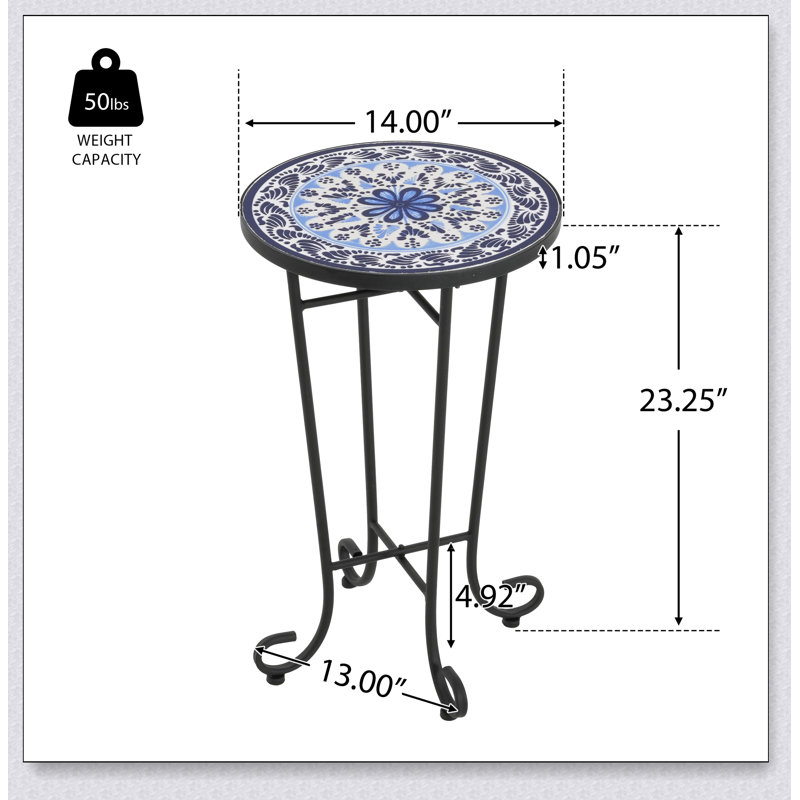 Table d'appoint de patio, bleu et noir