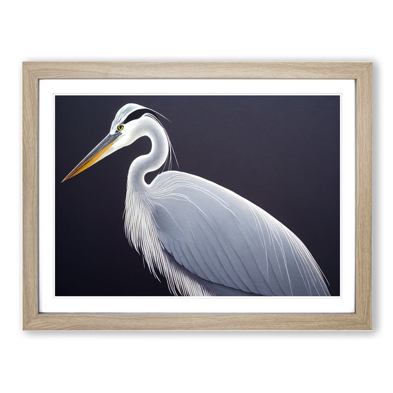 XH1022-4408X Gorgeous Heron Bird - Single Picture Frame Print, 34cm H x 46cm W, Oak