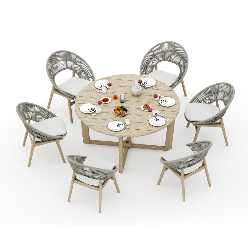 5 Pcs Grade-A Weathered Teak Wood Dining Set: 60" Sema Round Table And 4 Robas Arm Chairs #11Ro3504, 6