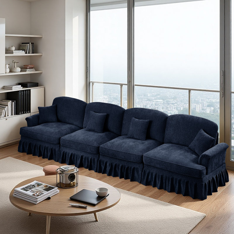 Sofa, Cloud Couch Sectional Sofa, Chenille Sofa, 36.6" H x 137.8" W x 32.8" D, Blue