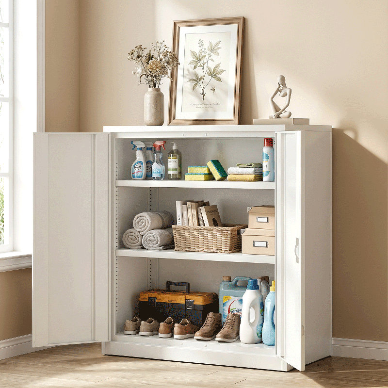 Armoire de rangement en métal, organisateur de rangement de garage avec portes verrouillables et tablettes réglables pour le bureau de l'atelier