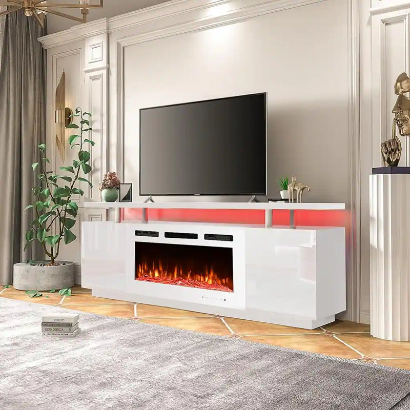 Charli-Anne Unfinished TV Stand for TVs up to 78" with Fireplace Included, Pure White