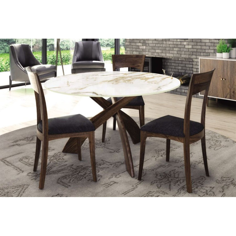 Entwine Dining - Round Sintered Stone Top Table, 30"H x 48"L x 48"W, White, Smoke Cherry