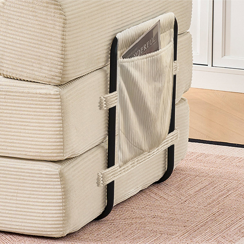 Canapé-lit convertible avec coussin cylindrique - Coussin en velours côtelé avec cadre de forme fixe pour salon, chambre à coucher, salon, studio-beige