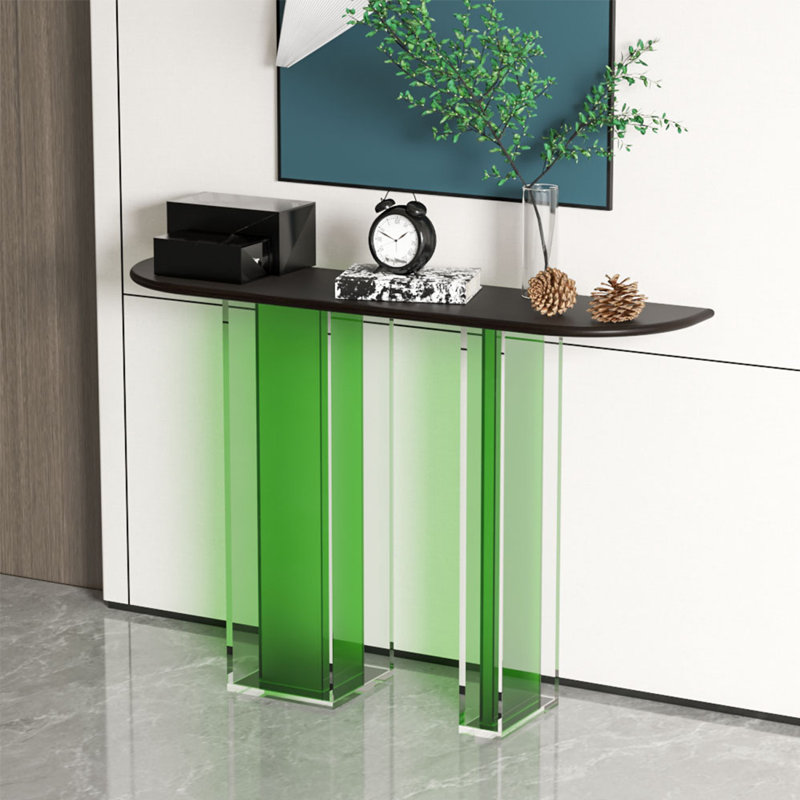 Console simple en bois massif et acrylique, H 31,5 po x l 47,24 po x P 11,81 po, Transparent / vert