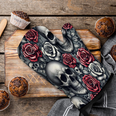 Sergé de coton Gothic Rose Skulls