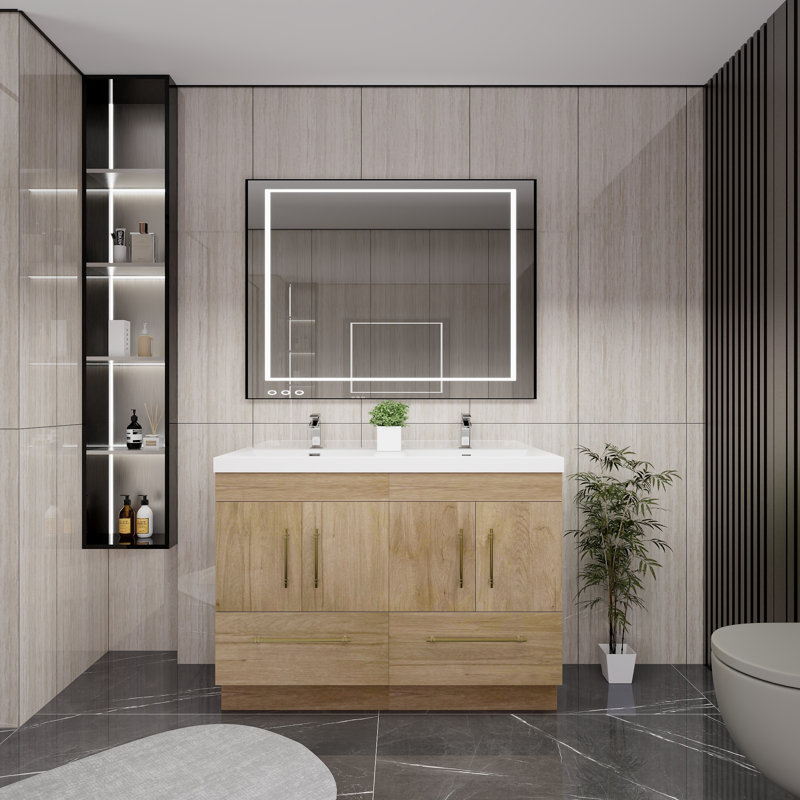 Kyng 48" W Double Bathroom Vanity, White Oak