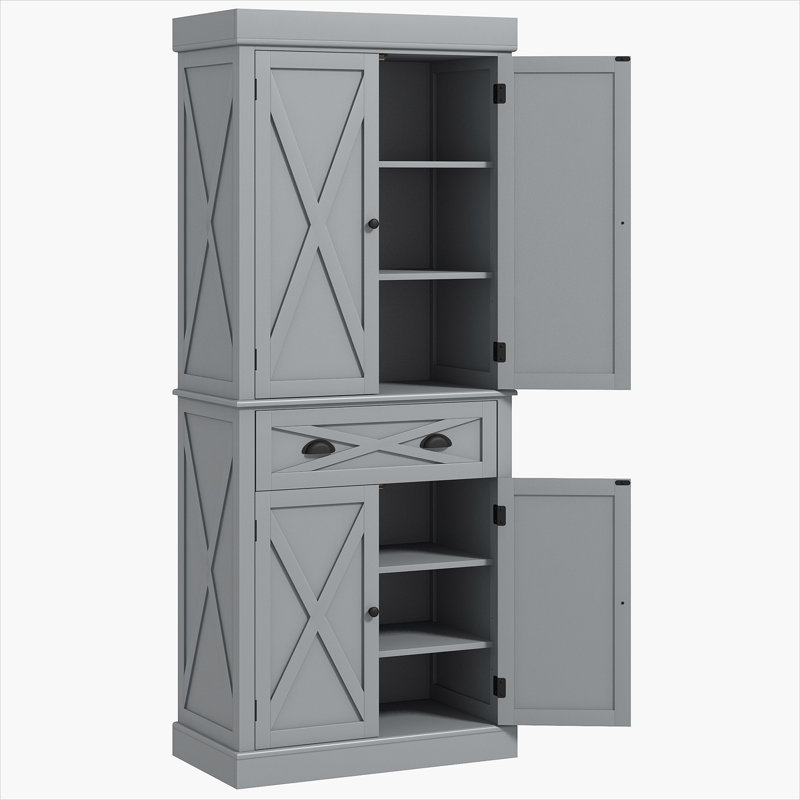 Armoire de rangement Farmhouse Pantry avec tiroir 2 portes, tablettes réglables, 72,5 H, gris classique