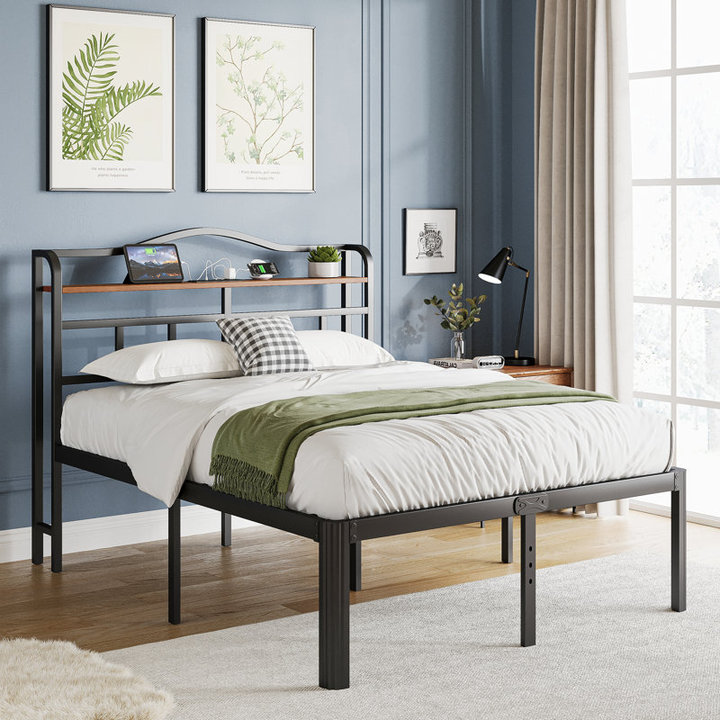 Abdalmalak 18" High Platform Bed Frame with USB & Type C Charging Station, No Box Spring, No Squeak, Full/Double