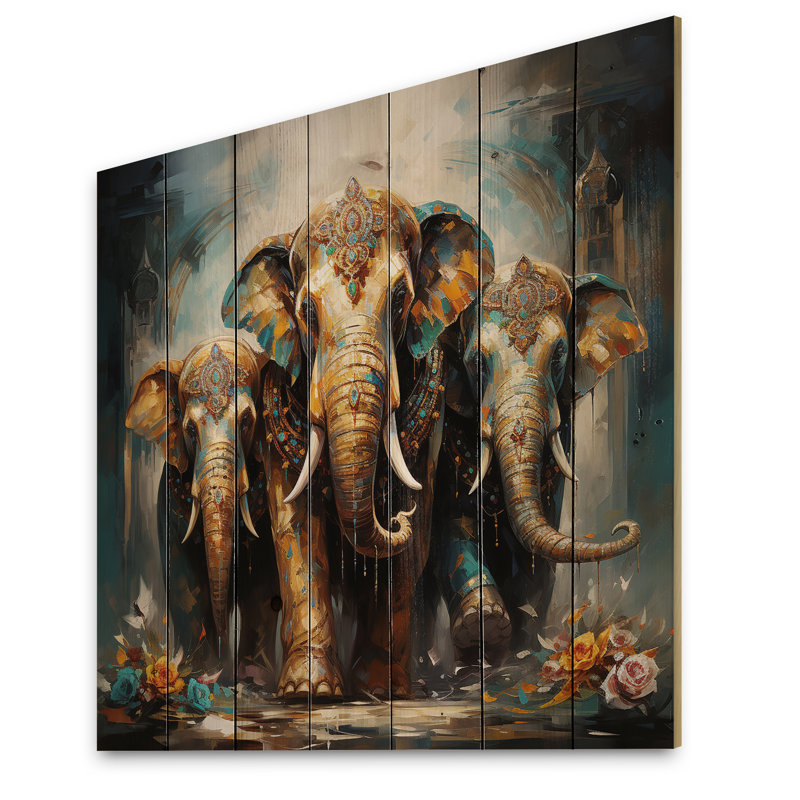 Art asiatique, éléphants thaïlandais X sur bois, H 30 po x l 30 po x P 0,78 po