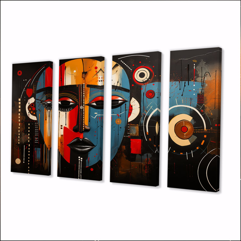4 pièces d'art déco sur toile, H 32 po x l 64 po