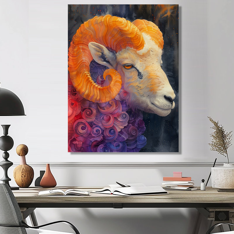 Blanc et jaune astrologie Rams Radiance Aries - décoration murale astronomie Bélier, H 30 po x l 40 po, Sans cadre, métal