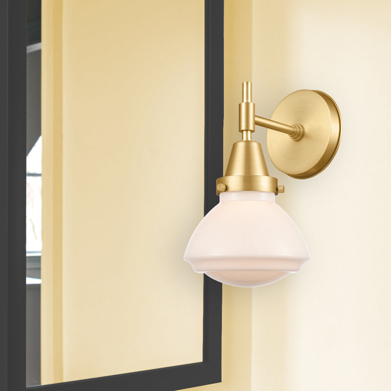 Gayle Armed Sconce, Incandescent, Matte White, Satin Gold