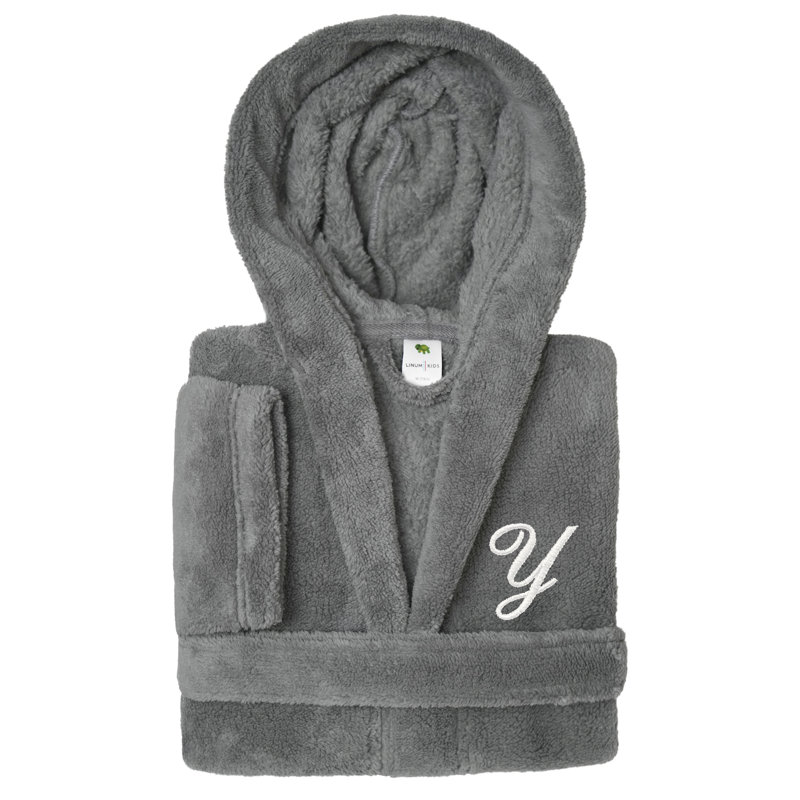 Peignoir en molleton mi-mollet personnalisé pour enfants avec poches et capuche, M, Y