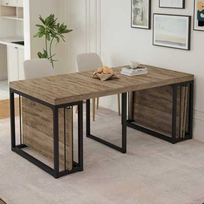 Modern Extendable Dining Table 23.62"-118", Seats 2-10, Space-Saving Wood Table for Kitchen Dining Room, Ancient Wood Finish