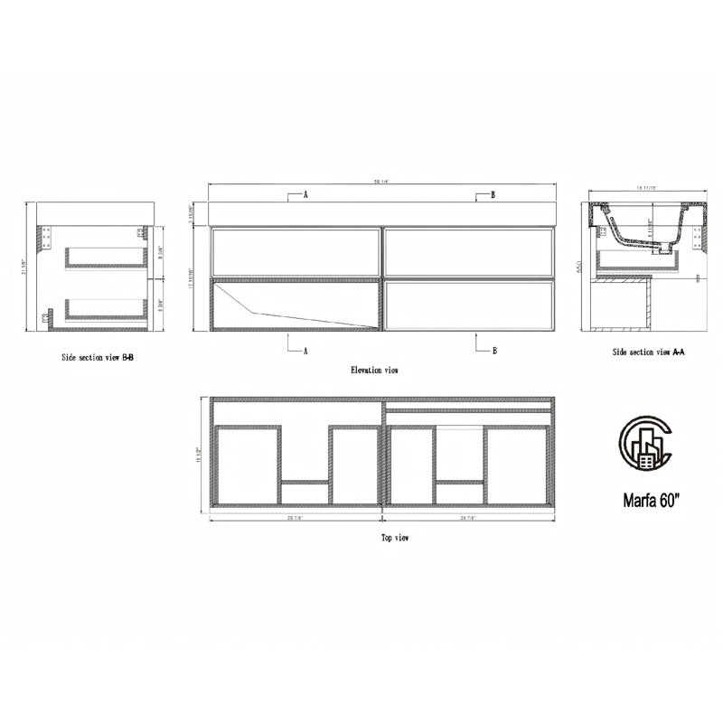 Marfa 60" W Double Wall-Mounted Vanity