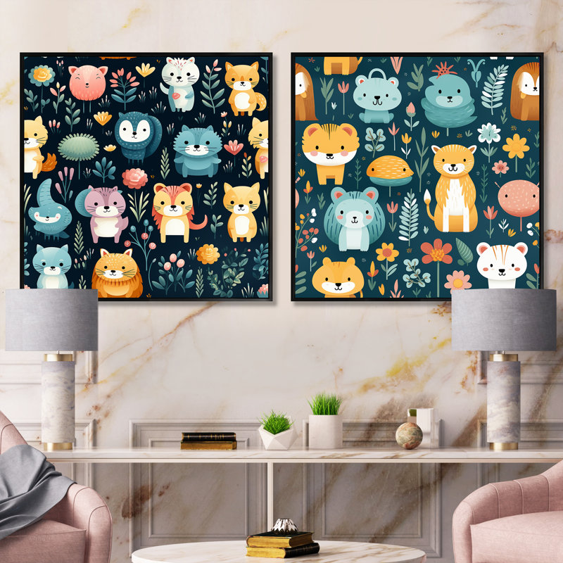 Ensemble de 2 animaux de la chambre de bébé, Cadre flottant noir, H 16 po x l 33 po