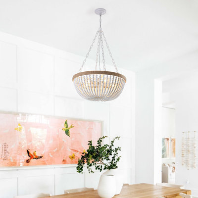 Lustre perlé en bois 5 lumières